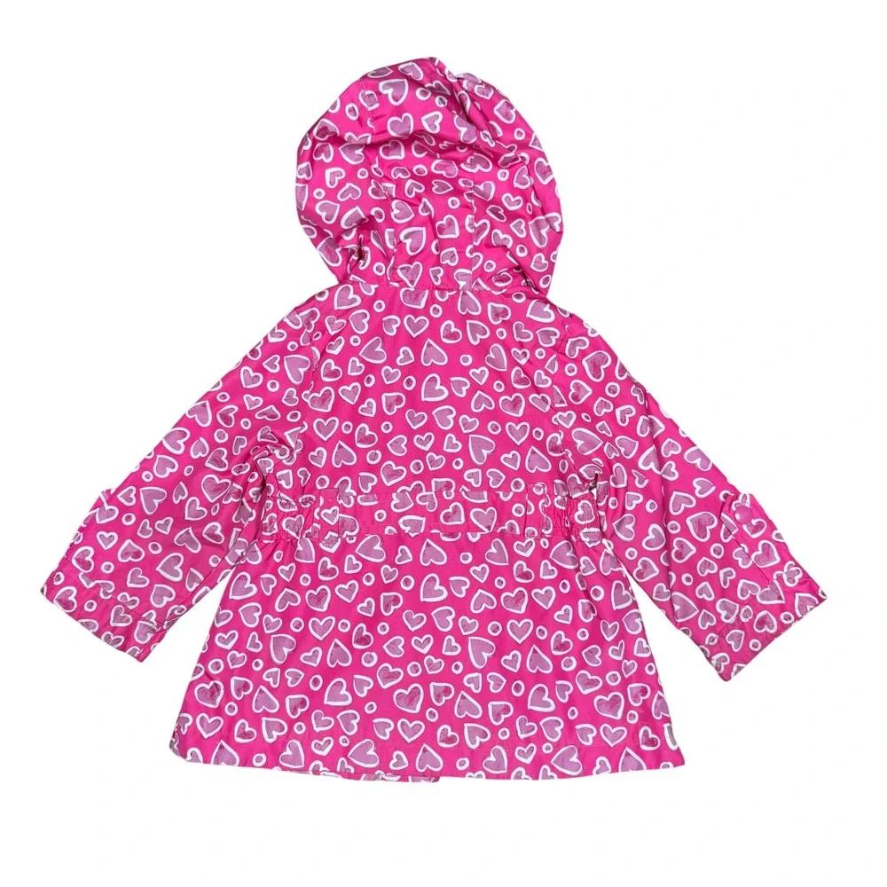 Vintage OshKosh Bgosh Pink Heart Print Hooded Rain Jacket 18mo